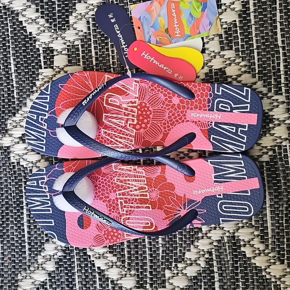 Hotmarzz Women Flower Sandals Colorful Flip Flops Navy, Pink RED